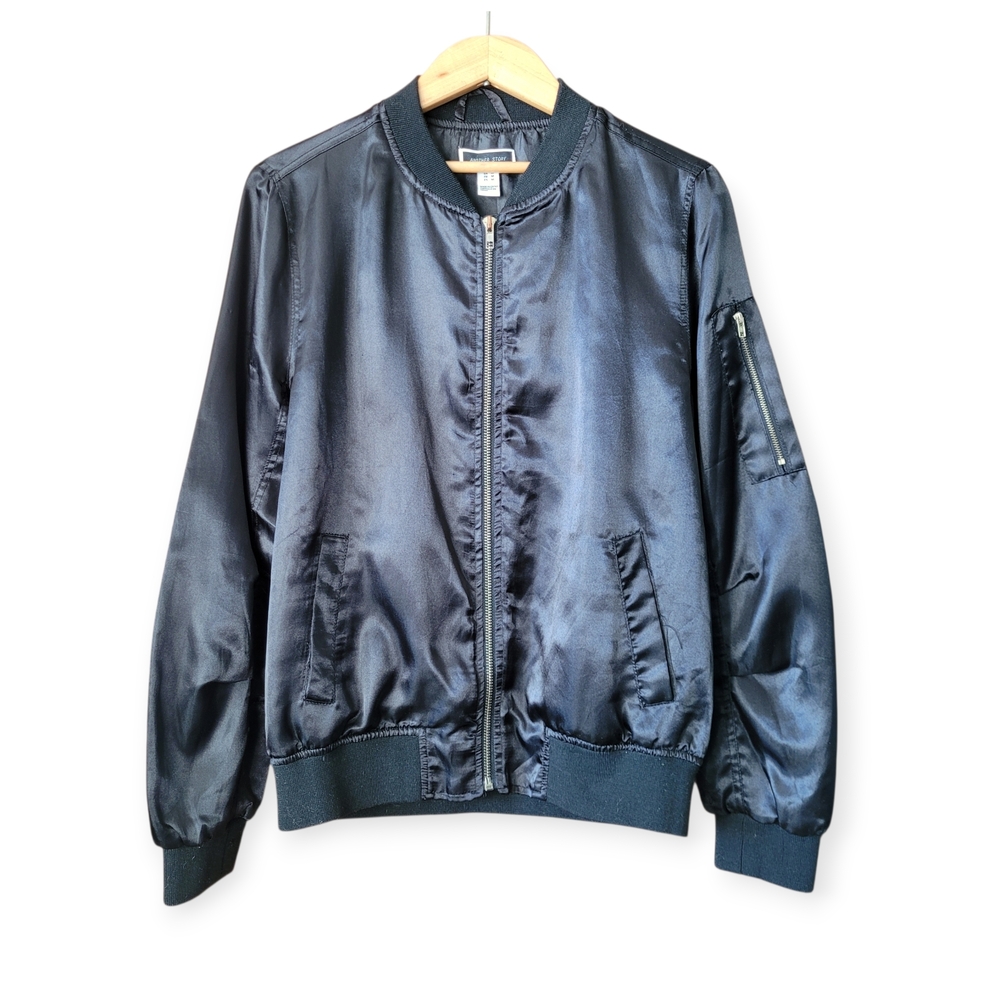 Black Satin Bomber Jacket Medium